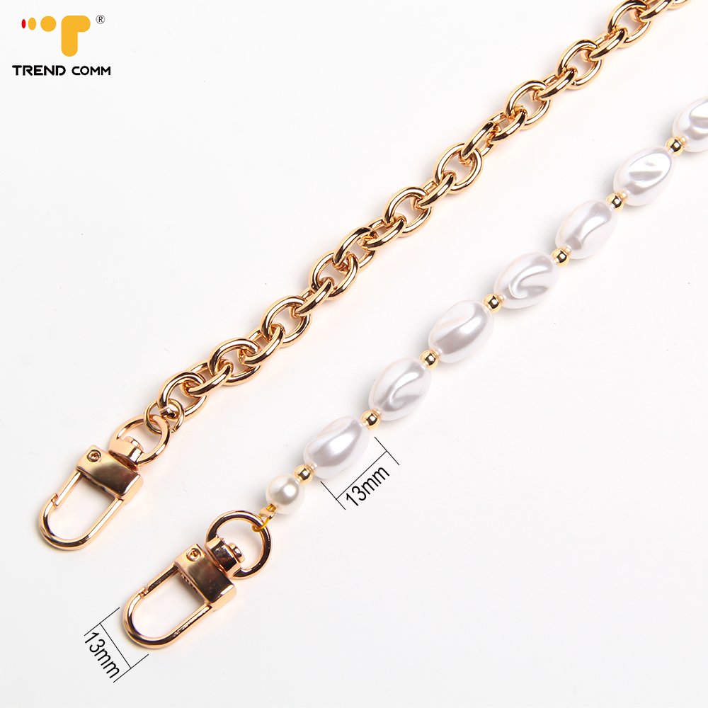 New Design Metal Brass Pearl Crossbody Handmade Beaded Mobile Phone Chain Lanyard Single Shoulder Chain Bag Chain