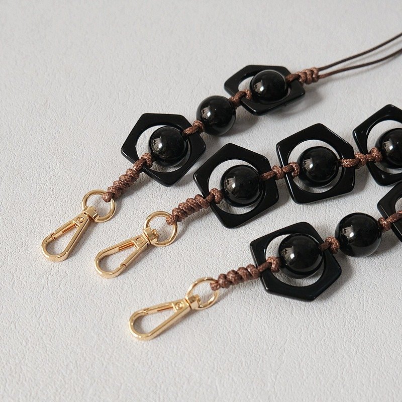 Black Round Acrylic Beads Chain Bag Accessory Braided Mobile Phone Shoulder Strap Handmade Cell Phone Chain Necklace