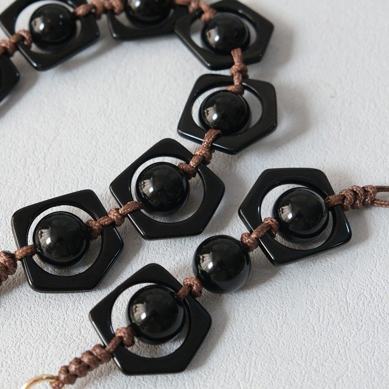 Black Round Acrylic Beads Chain Bag Accessory Braided Mobile Phone Shoulder Strap Handmade Cell Phone Chain Necklace