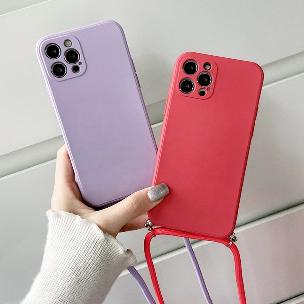 Bulk Soft Shockproof Crossbody Sling Silicone Phone Case Back Cover For Iphone 15 14 13 12 11 Pro Max Xs Xr Xsmax 7 8plus