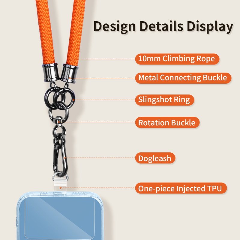 Mobile phone lanyard cross-body hanging neck strong durable nylon rope straps for cell phone braided diagonal span hanging rope