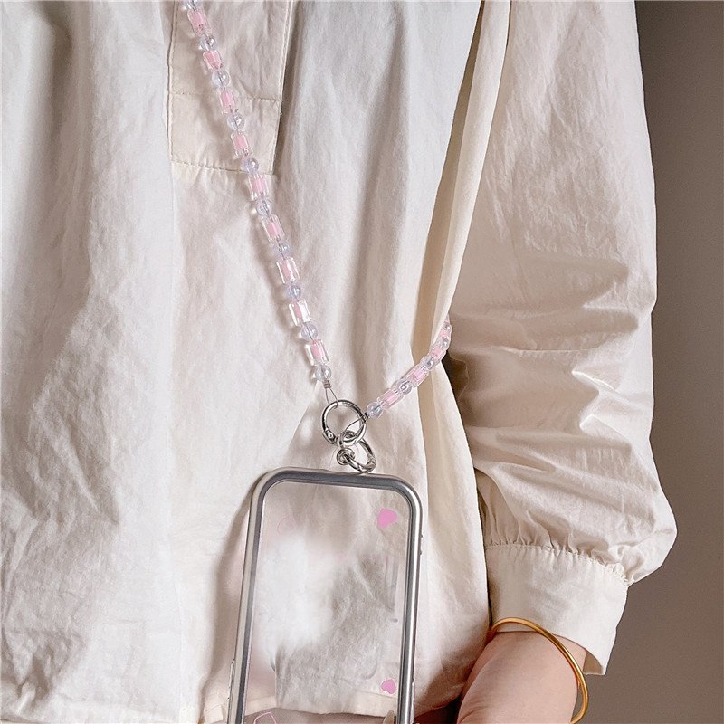 Luxury Mobile Phone Crossbody Lanyard Straps Transparent Pearl Bracelet Chain For iPhone 16 15 14 Pro Max Flip 6 5