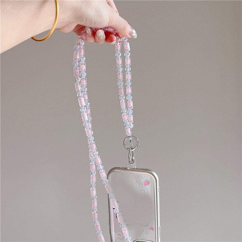 Luxury Mobile Phone Crossbody Lanyard Straps Transparent Pearl Bracelet Chain For iPhone 16 15 14 Pro Max Flip 6 5