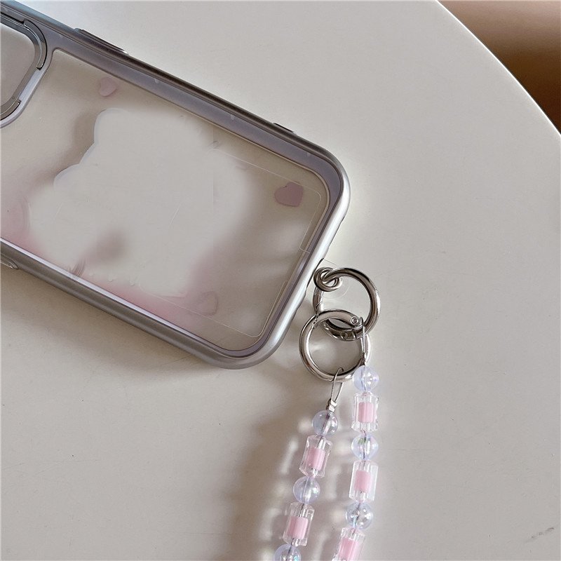 Luxury Mobile Phone Crossbody Lanyard Straps Transparent Pearl Bracelet Chain For iPhone 16 15 14 Pro Max Flip 6 5