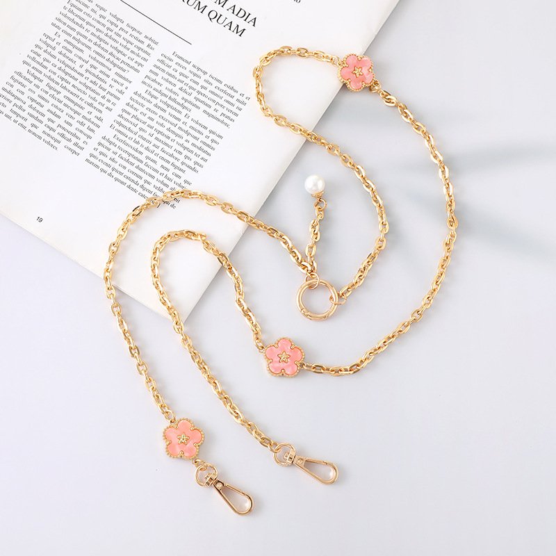 New Detachable Long Chain Pendant Oil Dripping Flower Metal Design Crossbody Chain Convenient Mobile Phone Lanyard Straps