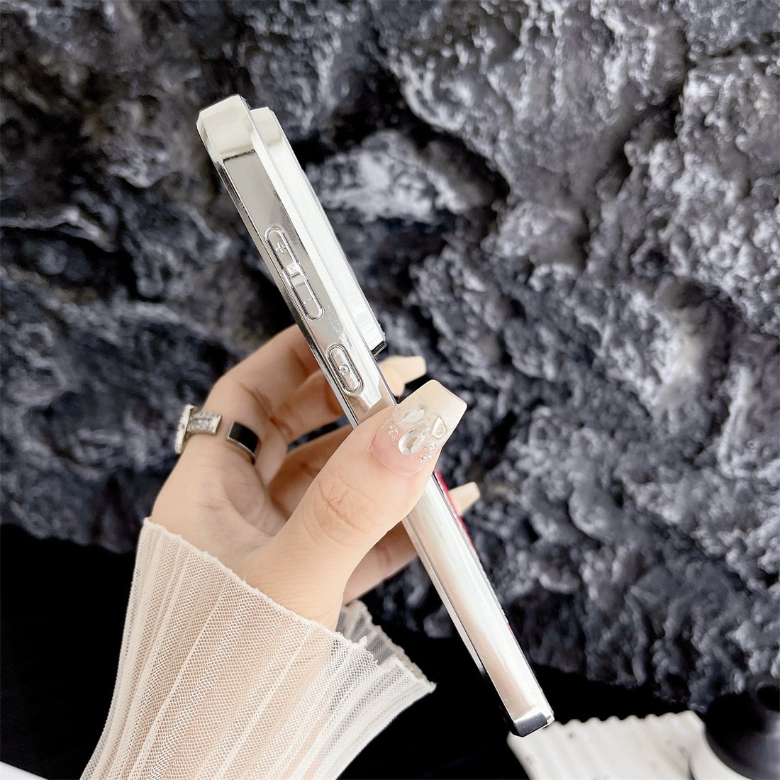For Huawei Pura 70 Pro 70Pro Luxury Electroplated Silver Butterfly lipstick lips Make-up Mirror Mobile Phone Case with bracelet