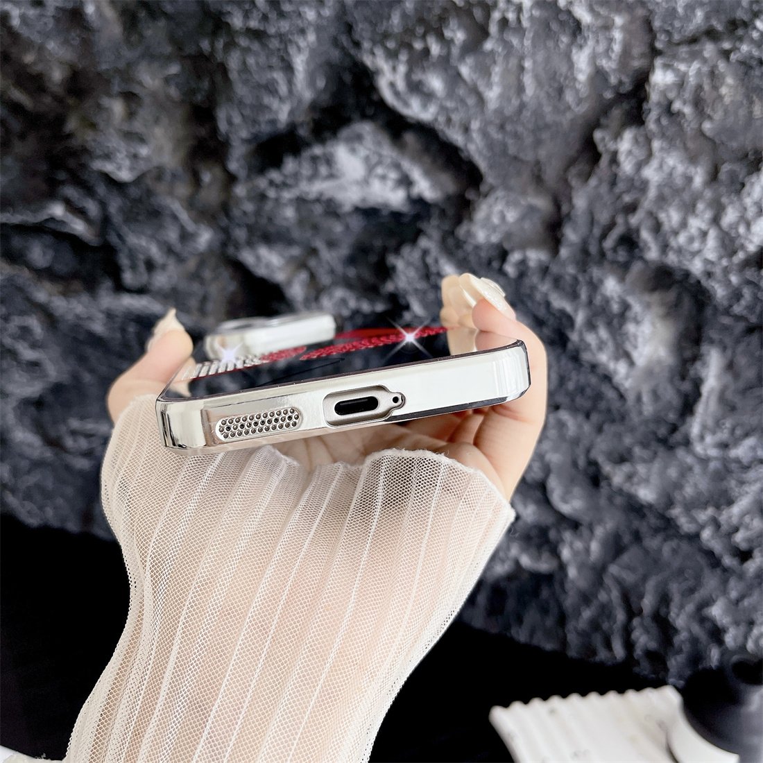 For Huawei Pura 70 Pro 70Pro Luxury Electroplated Silver Butterfly lipstick lips Make-up Mirror Mobile Phone Case with bracelet