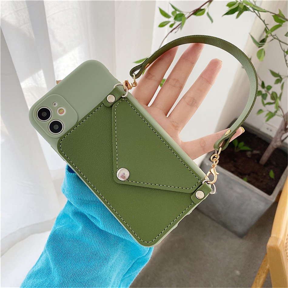 Solid Color PU Leather Wallet Handbag Phone Case For iPhone 12 13 14 16 Pro Max Soft TPU Portable Card Holder Phone Back Cover