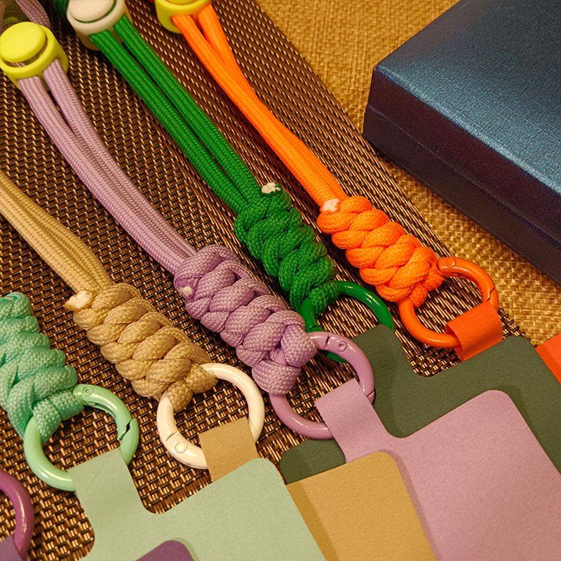 Handmade Braided Phone Lanyard, Adjustable Wrist Strap with Patch, Durable Key Lanyard, Outdoor Anti-Lost Mobile Phone Strap