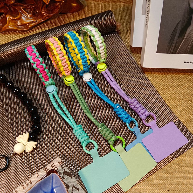 Handmade Braided Phone Lanyard, Adjustable Wrist Strap with Patch, Durable Key Lanyard, Outdoor Anti-Lost Mobile Phone Strap