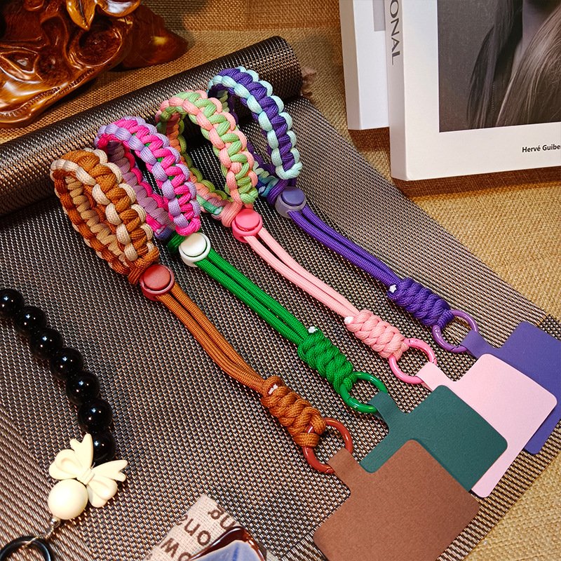 Handmade Braided Phone Lanyard, Adjustable Wrist Strap with Patch, Durable Key Lanyard, Outdoor Anti-Lost Mobile Phone Strap