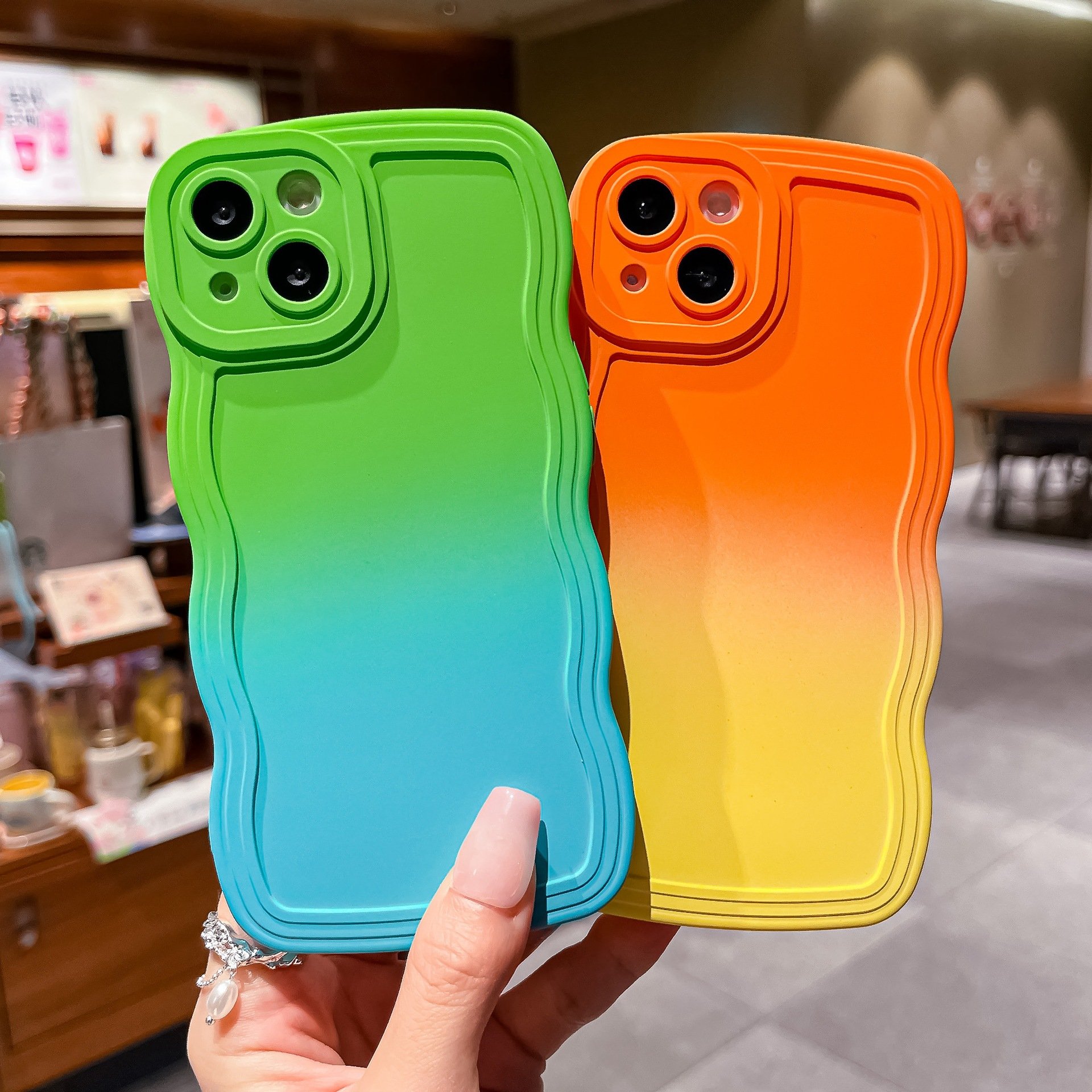 New colorful Wavy Silicone Mobile Phone Case For iPhone 16 15 14 13 12 11 Pro max two colors TPU Shockproof Back cell Cover Soft