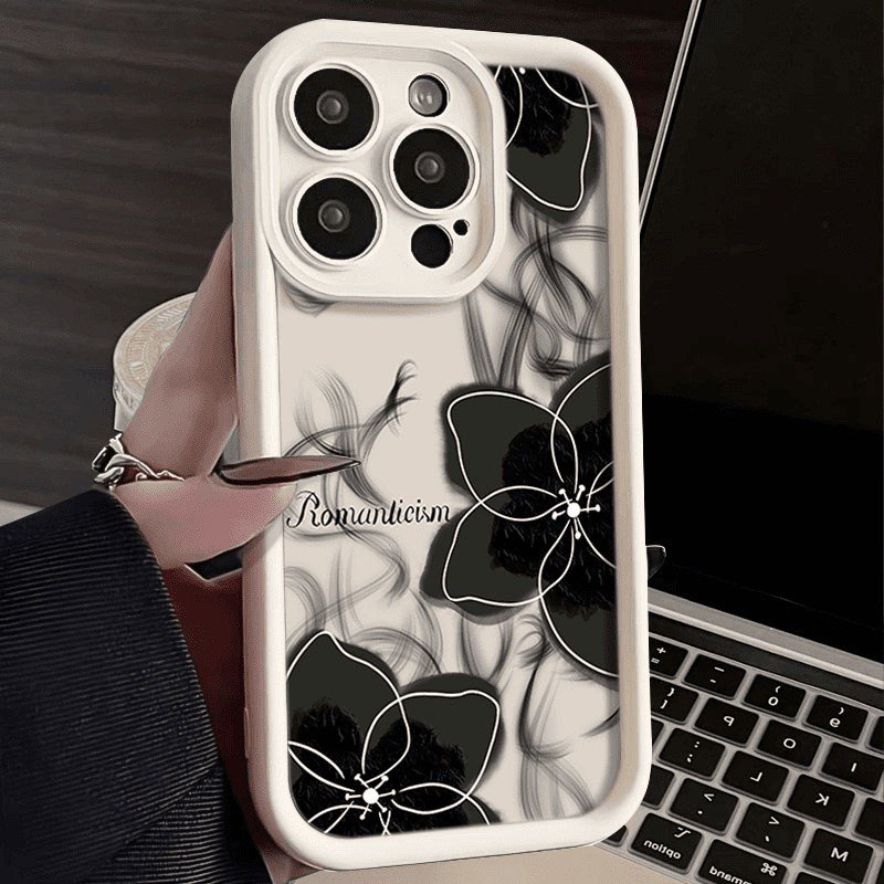 Luxury black flower Phone case For iPhone 16 Pro Max 15 14 13 12 11 XS XR candy color Anti Fall Frosted Shockproof Back Cover