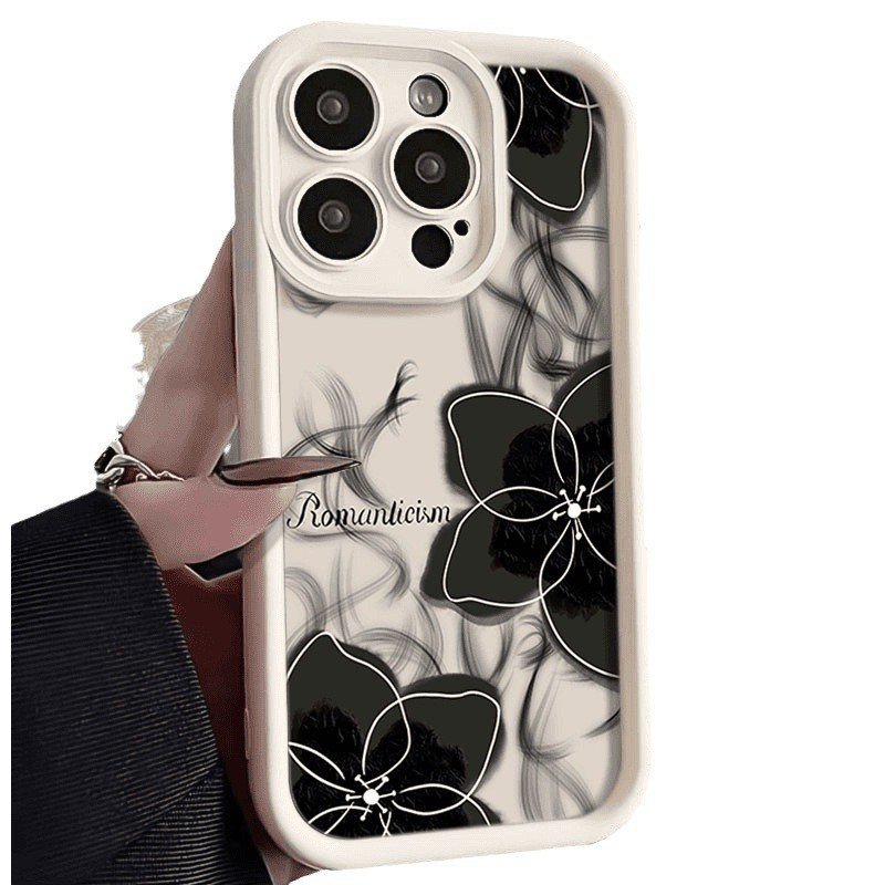 Luxury black flower Phone case For iPhone 16 Pro Max 15 14 13 12 11 XS XR candy color Anti Fall Frosted Shockproof Back Cover