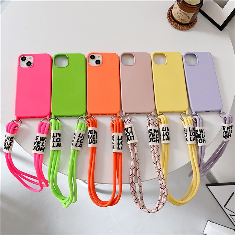 Liquid silicon luxury lanyard rope chain cord soft phone case for iPhone 16 pro max 15 14 13 12 11 Pro Max Korean cover