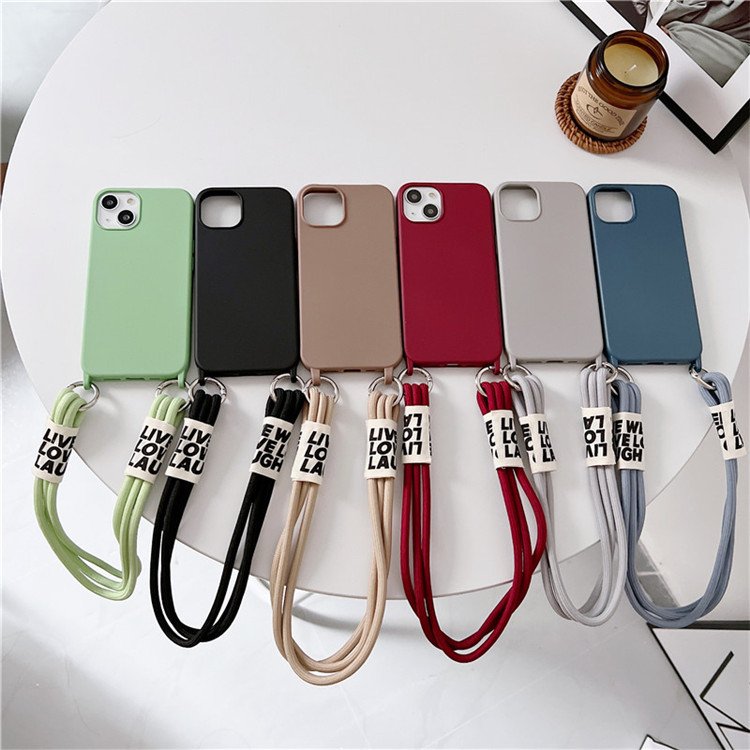 Liquid silicon luxury lanyard rope chain cord soft phone case for iPhone 16 pro max 15 14 13 12 11 Pro Max Korean cover