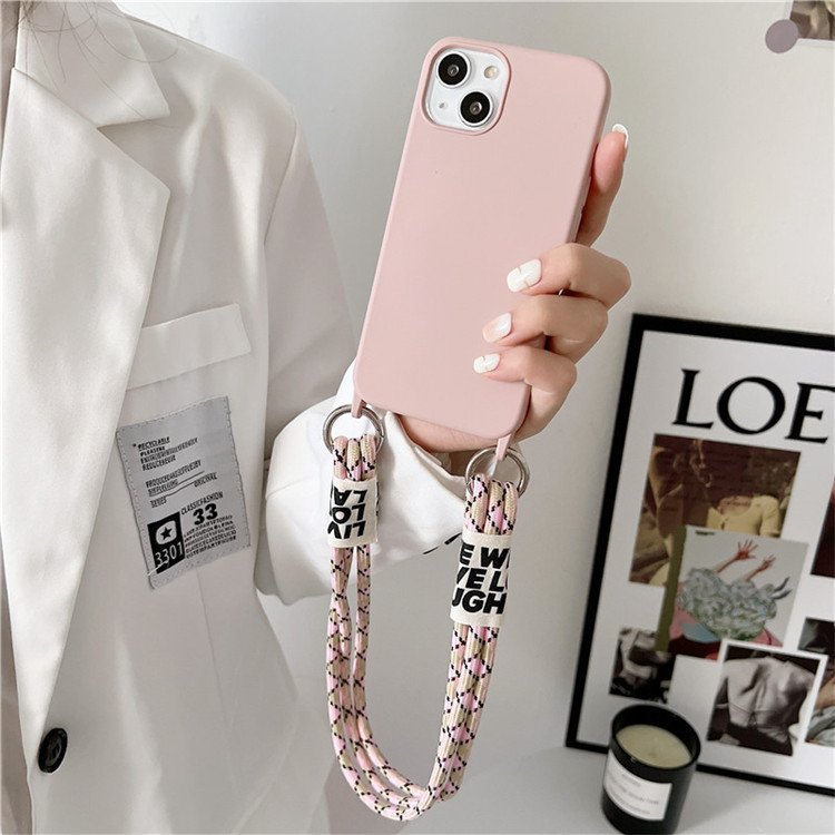 Liquid silicon luxury lanyard rope chain cord soft phone case for iPhone 16 pro max 15 14 13 12 11 Pro Max Korean cover
