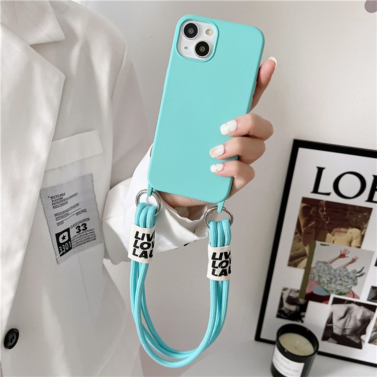 Liquid silicon luxury lanyard rope chain cord soft phone case for iPhone 16 pro max 15 14 13 12 11 Pro Max Korean cover