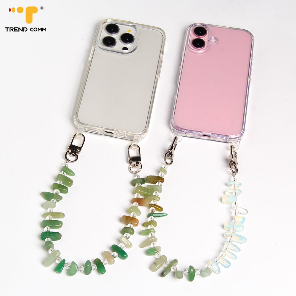 Candy-Colored Acrylic Crossbody Lanyard Mobile Phone Strap Mix Collar Clay with Lovely Beaded Charms Back Clip with Chain