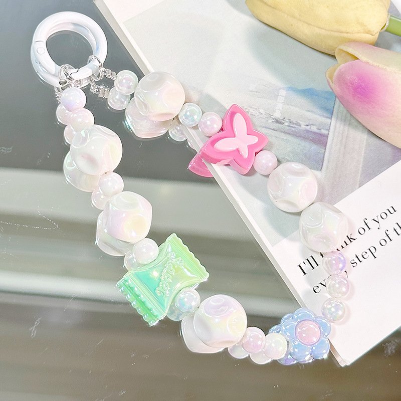 Color phone case chain Keychain bag pendant Fashion Butterfly accessories Girl gift Mobile phone chain lanyard wholesale
