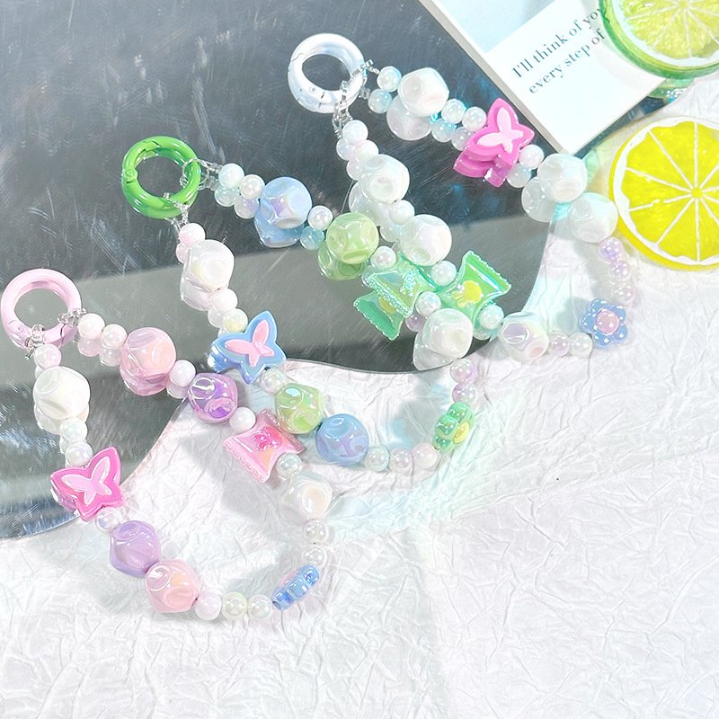 Color phone case chain Keychain bag pendant Fashion Butterfly accessories Girl gift Mobile phone chain lanyard wholesale