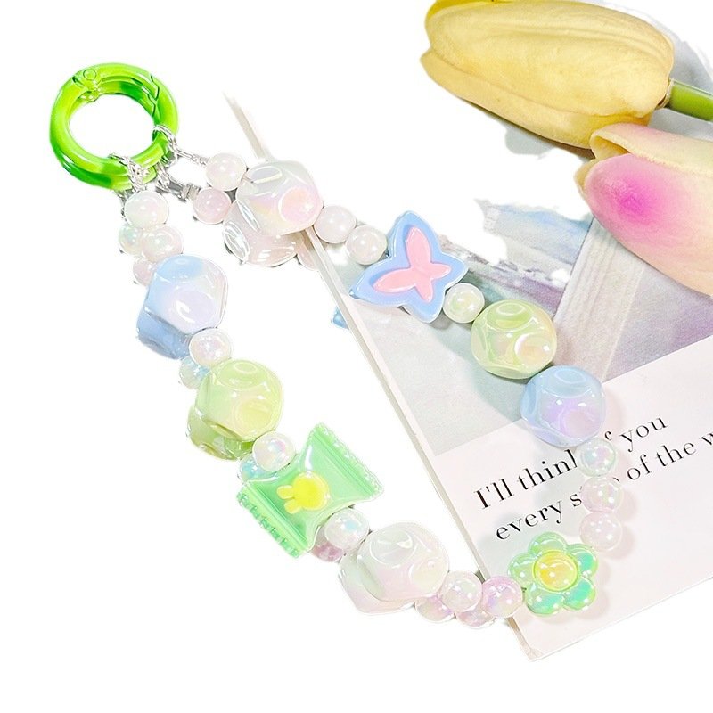 Color phone case chain Keychain bag pendant Fashion Butterfly accessories Girl gift Mobile phone chain lanyard wholesale