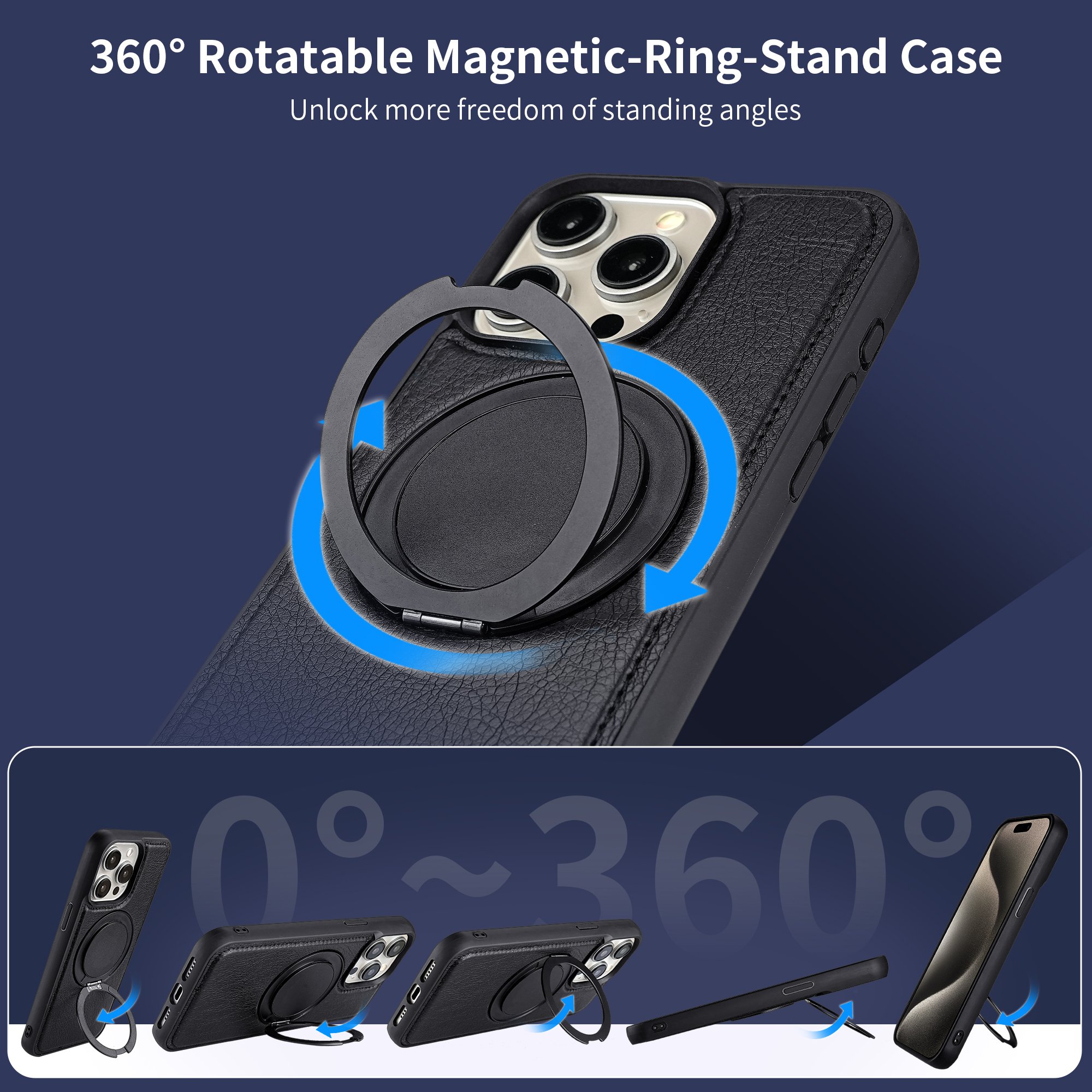 360 Rotatable Magnetic Ring Stand Phone Cover For IPhone 16 Pro Pu Leather Phone Case For IPhone 16 15 14 13 12 11 For Samsung