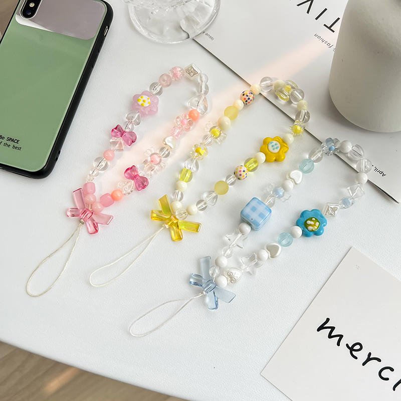 Lilangda Sweet and Cute Pink Flower Mobile Strap Phone Chains For Women Chain Phone Pendant Charm Key Anti-Lost Lanyard Jewelry