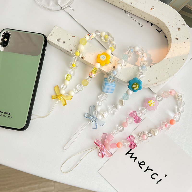 Lilangda Sweet and Cute Pink Flower Mobile Strap Phone Chains For Women Chain Phone Pendant Charm Key Anti-Lost Lanyard Jewelry