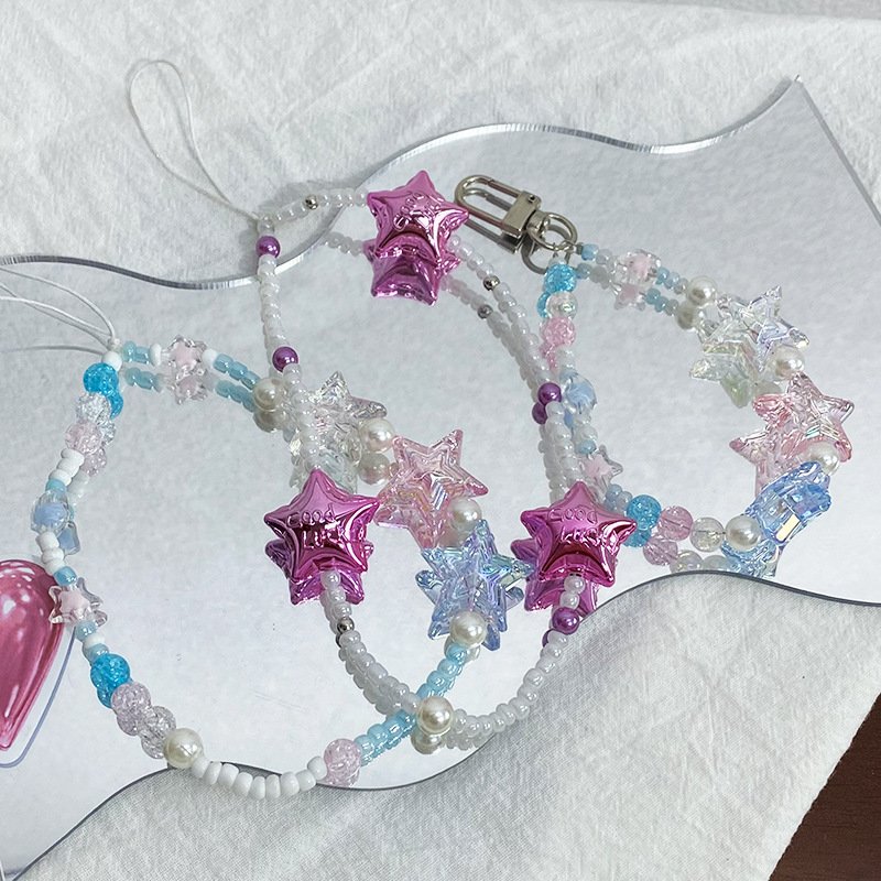 Wholesale Handmade Clear Beaded Mobile Phone Chain Cute Star DIY Camera Wrist Strap Phone Case Lanyard Acrylic Jewelry