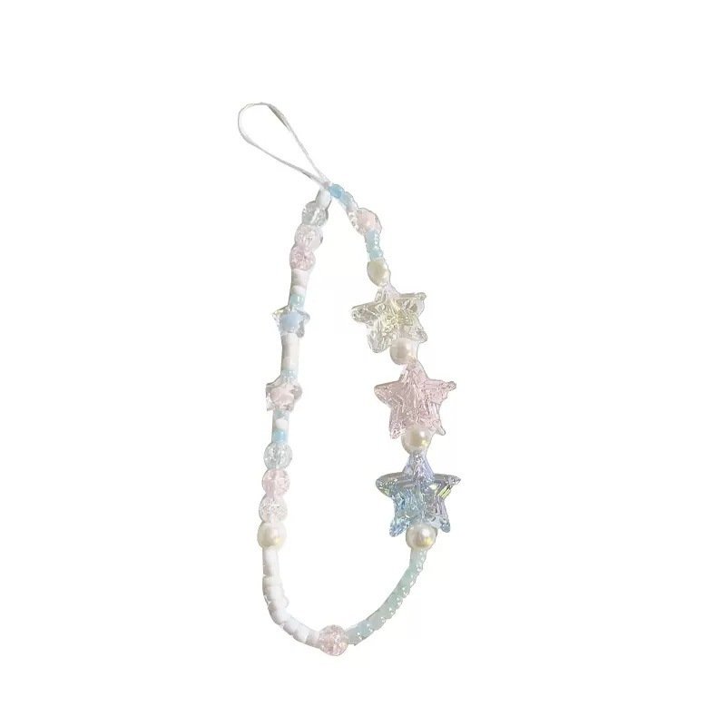 Wholesale Handmade Clear Beaded Mobile Phone Chain Cute Star DIY Camera Wrist Strap Phone Case Lanyard Acrylic Jewelry