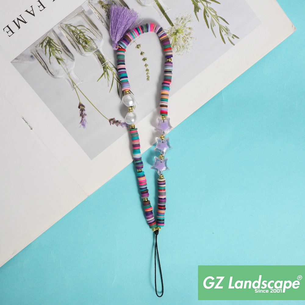 Custom bohemia handmade polymer clay cell phone chain diy tassel pearl star mobile phone charms strap for phone case decorations