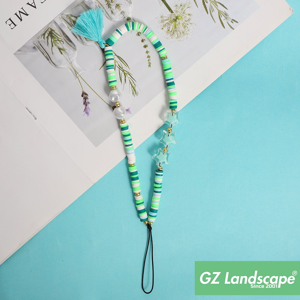 Custom bohemia handmade polymer clay cell phone chain diy tassel pearl star mobile phone charms strap for phone case decorations