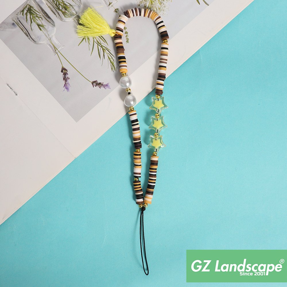 Custom bohemia handmade polymer clay cell phone chain diy tassel pearl star mobile phone charms strap for phone case decorations