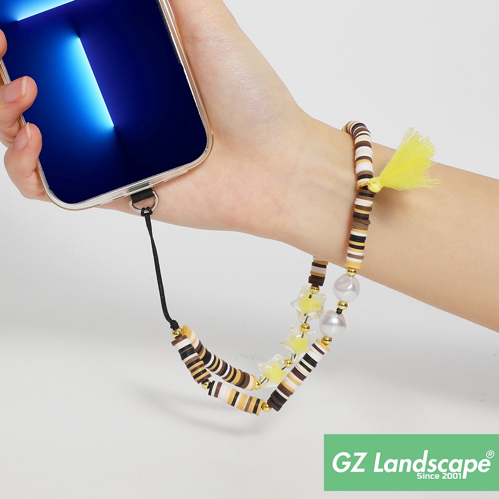 Custom bohemia handmade polymer clay cell phone chain diy tassel pearl star mobile phone charms strap for phone case decorations
