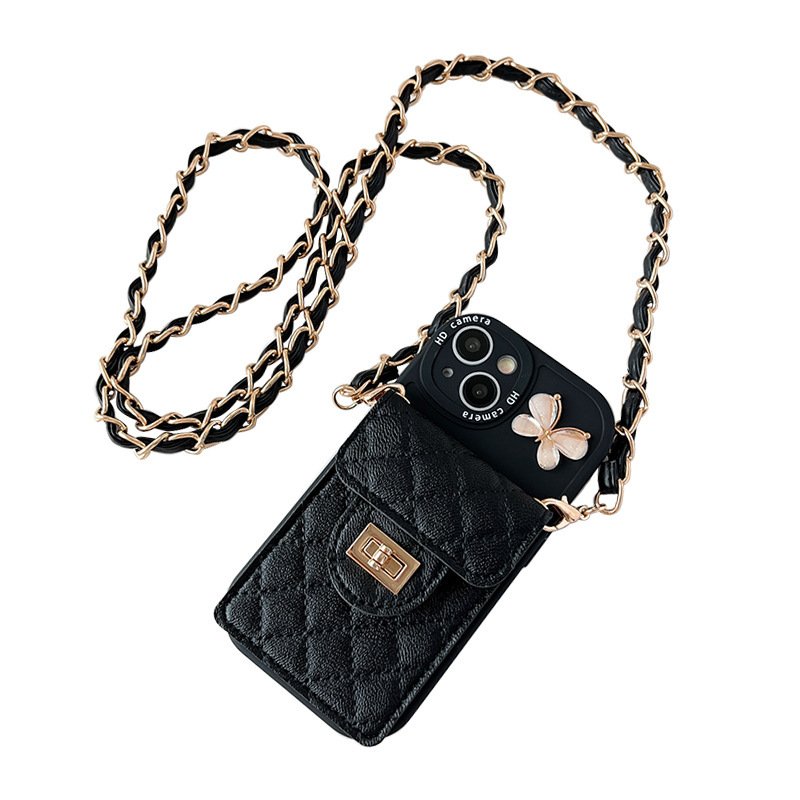 Wallet Card Holder Butterfly Crossbody Chain Back Strap Women Phone 16 Case for iPhone 15 Promax 14 Plus 13 12 11 XR X/XSMAX