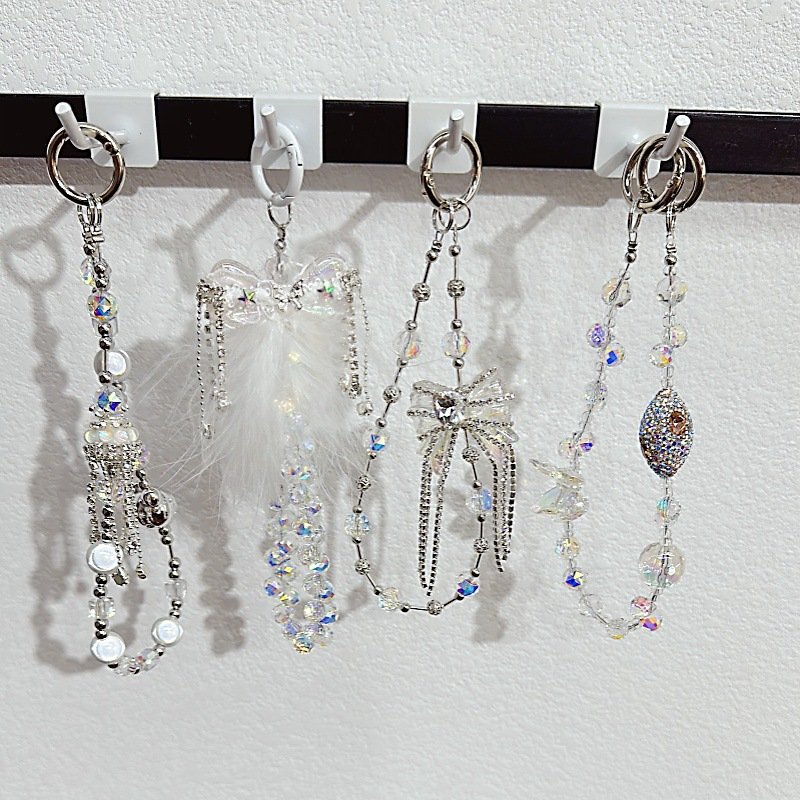 2024 High-End Luxury Mobile Phone Lanyard Short Water Drop Crystal Hanging Chain Hand-Beaded Wrist Strap Acrylic Keychain