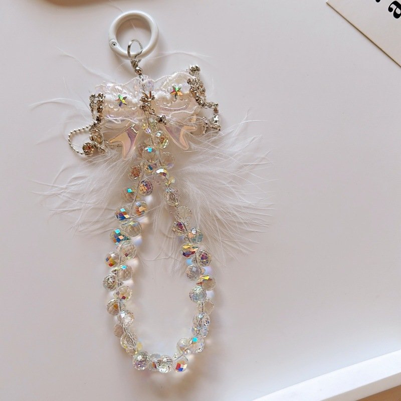 2024 High-End Luxury Mobile Phone Lanyard Short Water Drop Crystal Hanging Chain Hand-Beaded Wrist Strap Acrylic Keychain