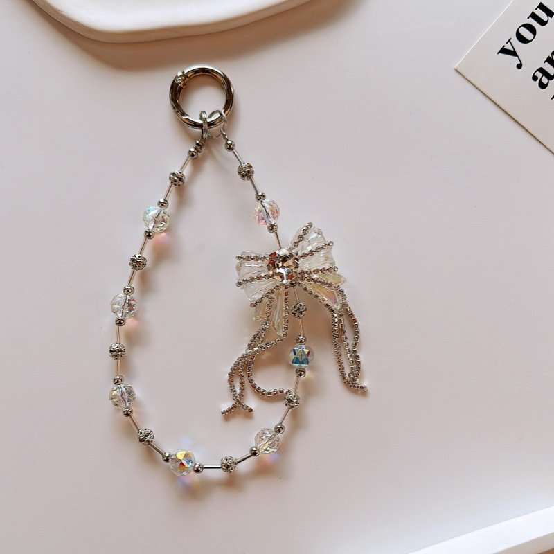 2024 High-End Luxury Mobile Phone Lanyard Short Water Drop Crystal Hanging Chain Hand-Beaded Wrist Strap Acrylic Keychain