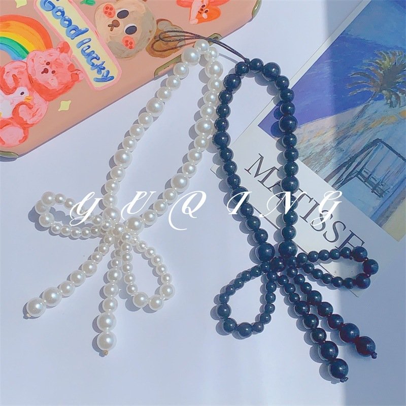 REWIN Creative Anti-lost Pearl Bowknot Cellphone Strap Hanging Cord Beads Keychain Bracelet Mobile Phone Chain Charm