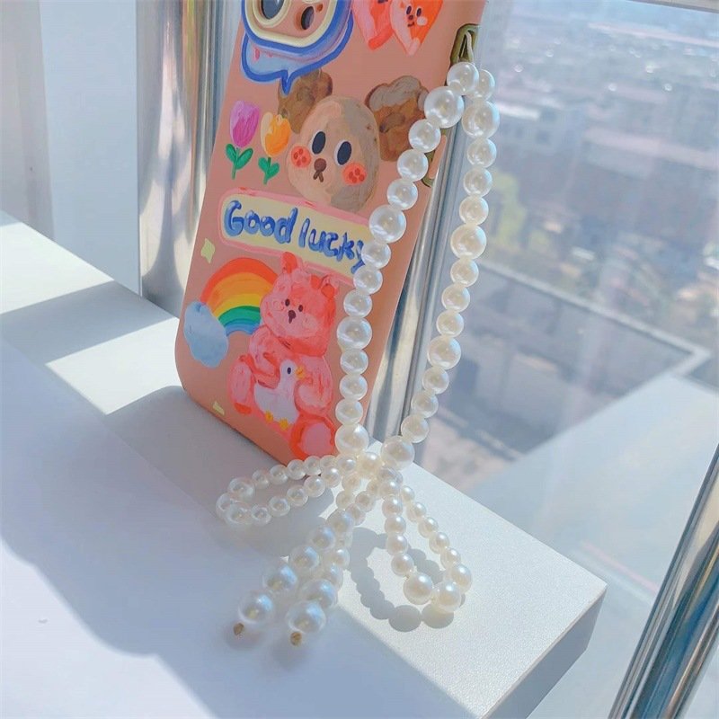 REWIN Creative Anti-lost Pearl Bowknot Cellphone Strap Hanging Cord Beads Keychain Bracelet Mobile Phone Chain Charm