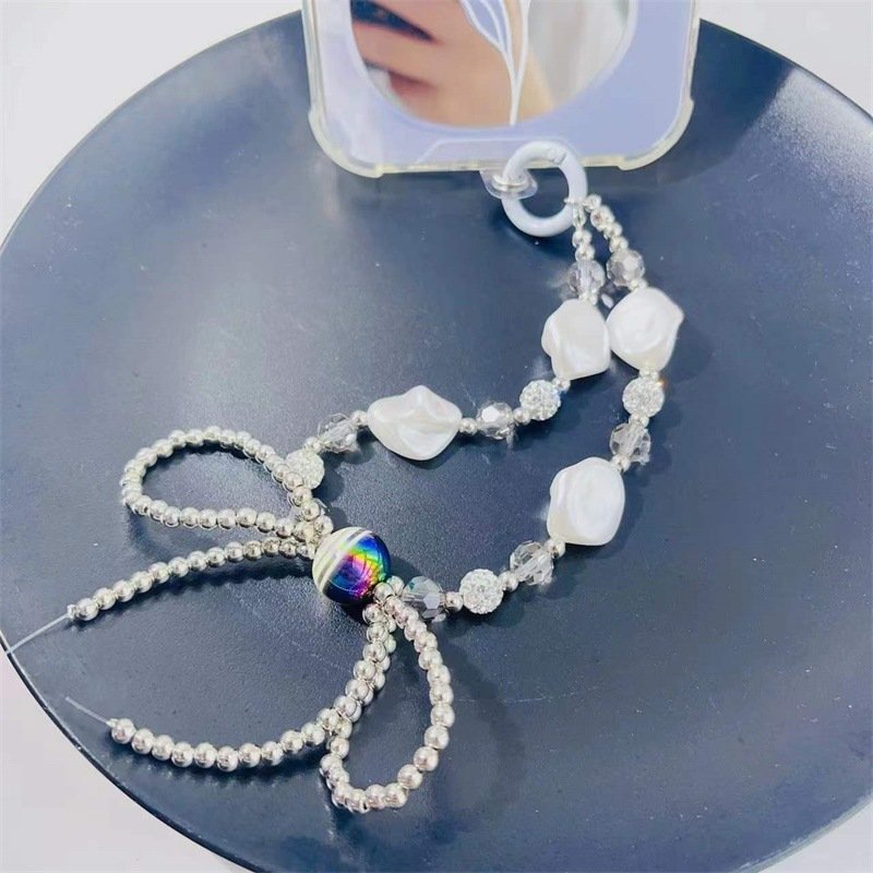 REWIN Creative Anti-lost Pearl Bowknot Cellphone Strap Hanging Cord Beads Keychain Bracelet Mobile Phone Chain Charm