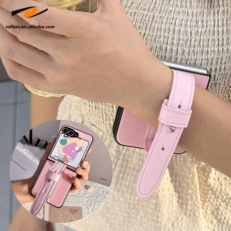 Protective Shockproof PC Luxury Folding PU Leather Phone Case With Wrist Strap Back Cover For Samsung Galaxy Z Flip6