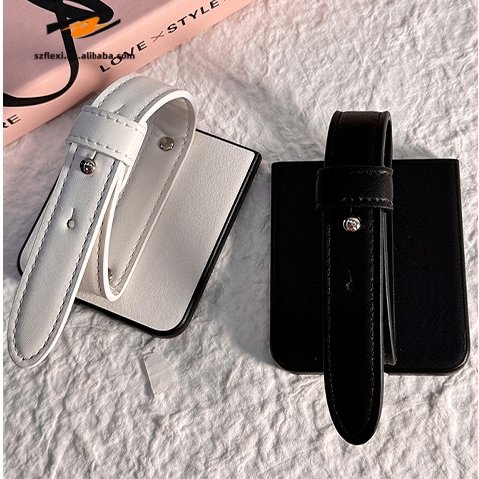 Protective Shockproof PC Luxury Folding PU Leather Phone Case With Wrist Strap Back Cover For Samsung Galaxy Z Flip6