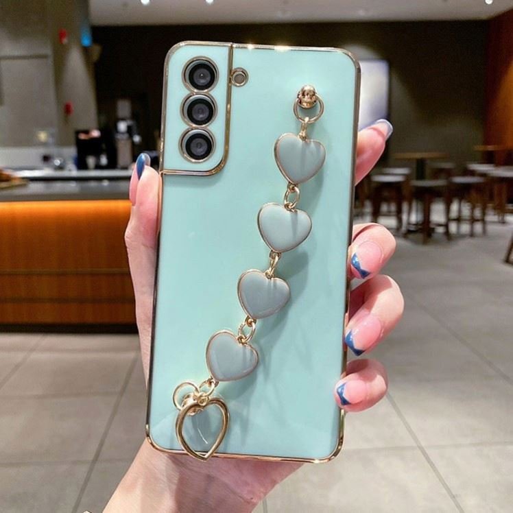 Luxury Electroplate Love Heart Chain Wrist Bracelet Phone Case For Samsung S22 PLUS A52/A32/A73/A53
