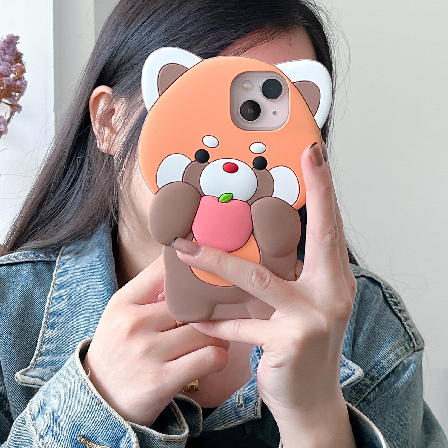 Korea Cute 3D Stereoscopic Holding Fruits Raccoon Panda Soft Silicone phone case for iphone 11 12 13 14 15 Pro Max Cartoon Cover