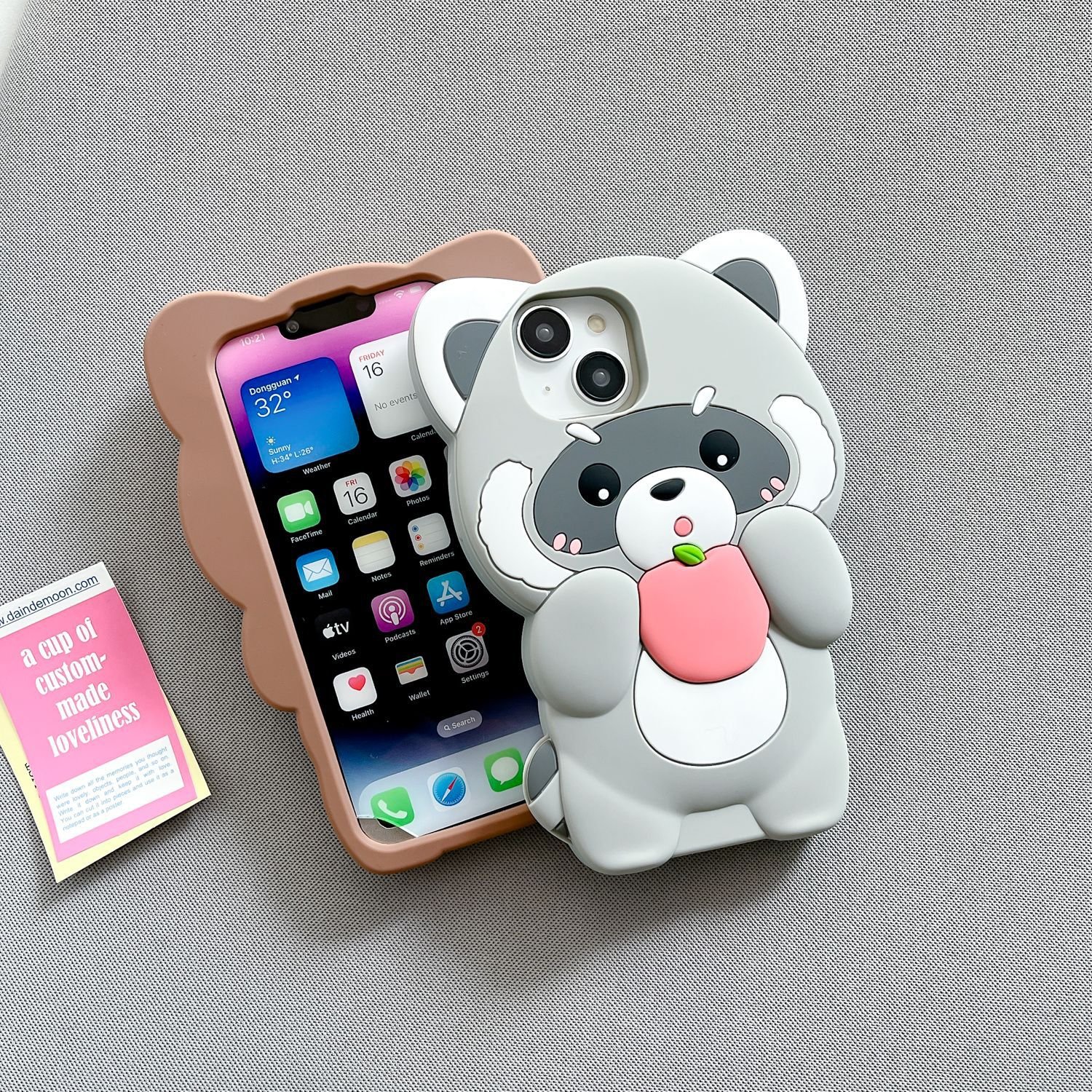 Korea Cute 3D Stereoscopic Holding Fruits Raccoon Panda Soft Silicone phone case for iphone 11 12 13 14 15 Pro Max Cartoon Cover