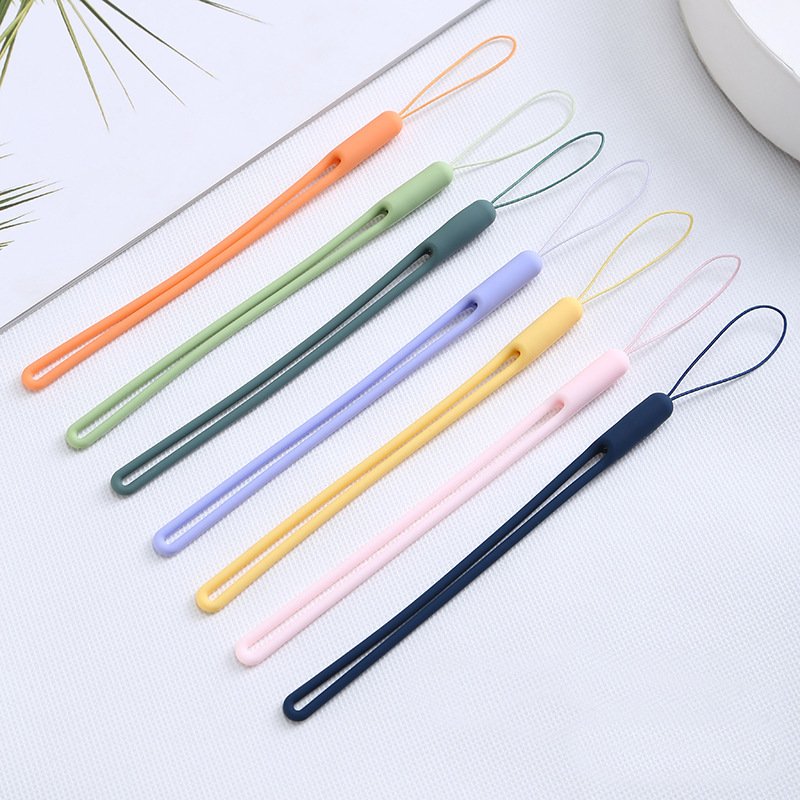 Wholesales Universal Cell Phone Retractable Elastic Solid Color Silicone Mobile Phone Strap Rope Lanyard
