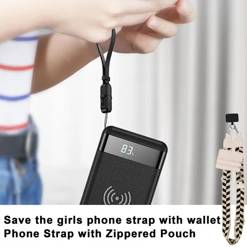 Phone Strap With Zippered Pouch Clip And Go Strap For Phone With Wallet Crossbody Phone Lanyard Crossbody For Women