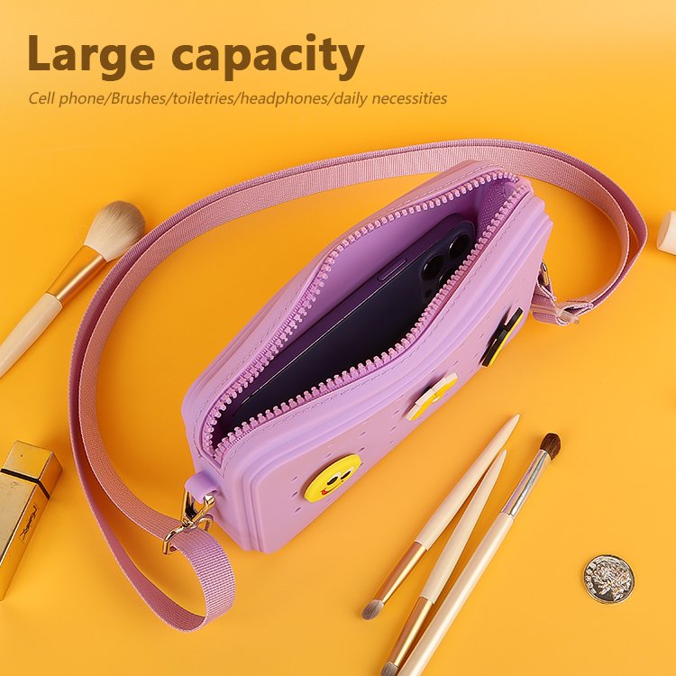 2024 New Arrival Summer Croc Hole Silicone Mobile Phone Bag Purse Female Mini Crossbody Sling Bogg Bag Shoulder Strap
